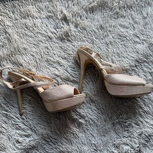 DSW Beige Strappy Platform Heels